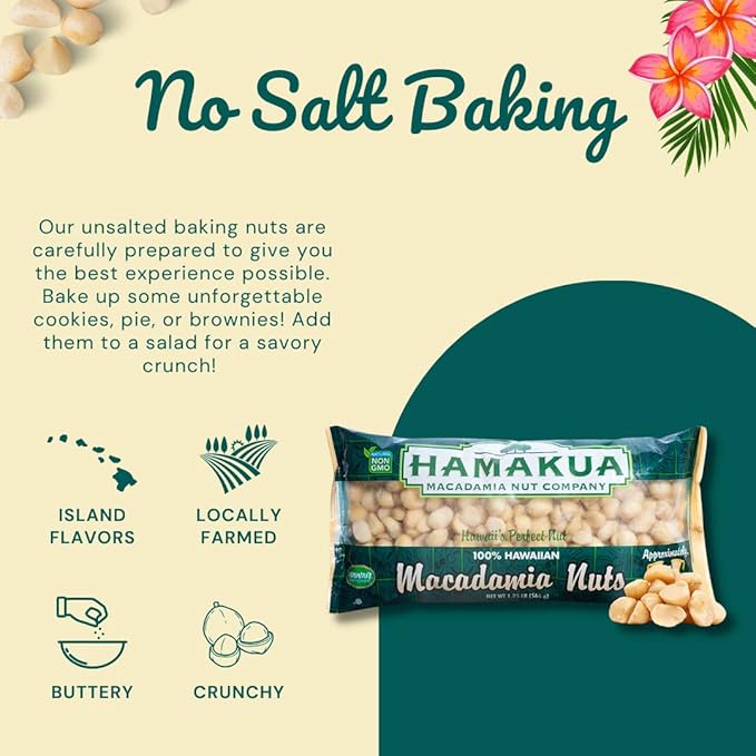 Hamakua Macadamia Nuts - No Salt Baking Macadamias 20 Ounces - Natural Eco-Friendly Large Hawaiian Grown Dry Roasted Half and Whole Macadamias