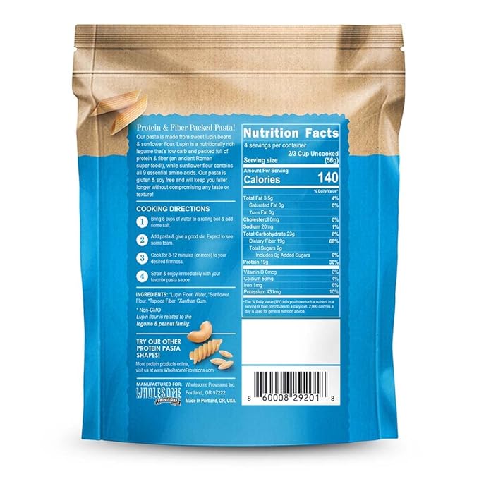 High Protein Pasta 19g Made with Lupin Flour &amp Sunflower Flour 4g Net Carb Gluten Free Keto Pasta Low Carb by lulupasta (Penne 2 Pack)
