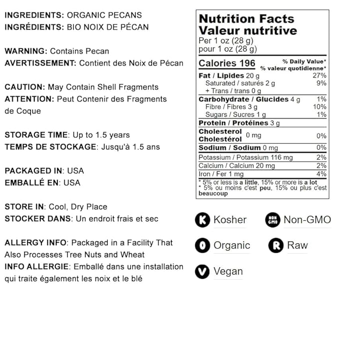 Food to Live Organic Pecan Pieces 9 Pounds – Raw Chopped Pecans Non-GMO Unsalted Unroasted Kosher Shelled Vegan Keto Sirtfood Bulk. Good Source of Iron and Calcium. Best for Baking.