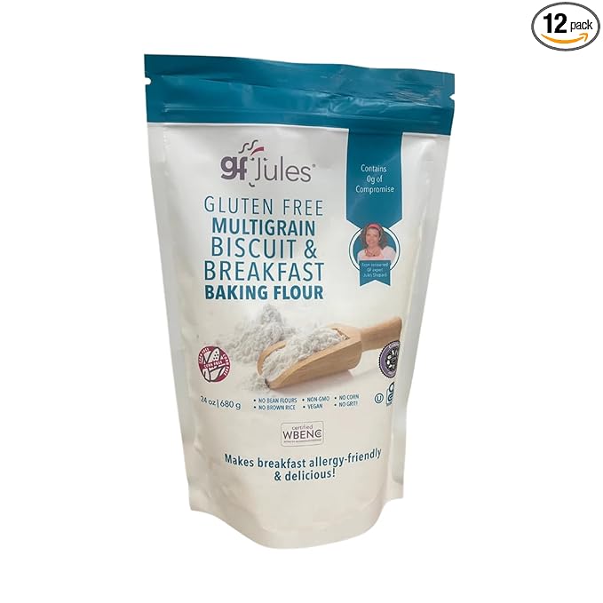 gfJules Certified Gluten Free Multigrain Biscuit &amp Breakfast Baking Flour | No Grit Non-GMO Vegan | Certified Top 9 Allergen-Free &amp Kosher | Corn-Free | 24 Ounces Pack of 12