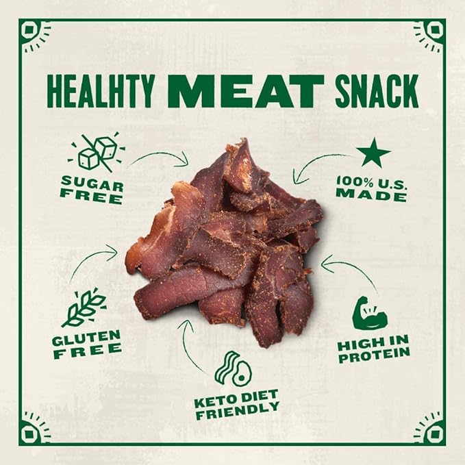 Made by True Beef Sliced Bites Garlic &amp Herb (8 Ounce Pack of 1) - All Natural Zero-Sugar True Jerky Biltong - High Protein Keto Paleo &amp Whole 30 Diet - Sugar-Free Gluten-Free Carb-Free