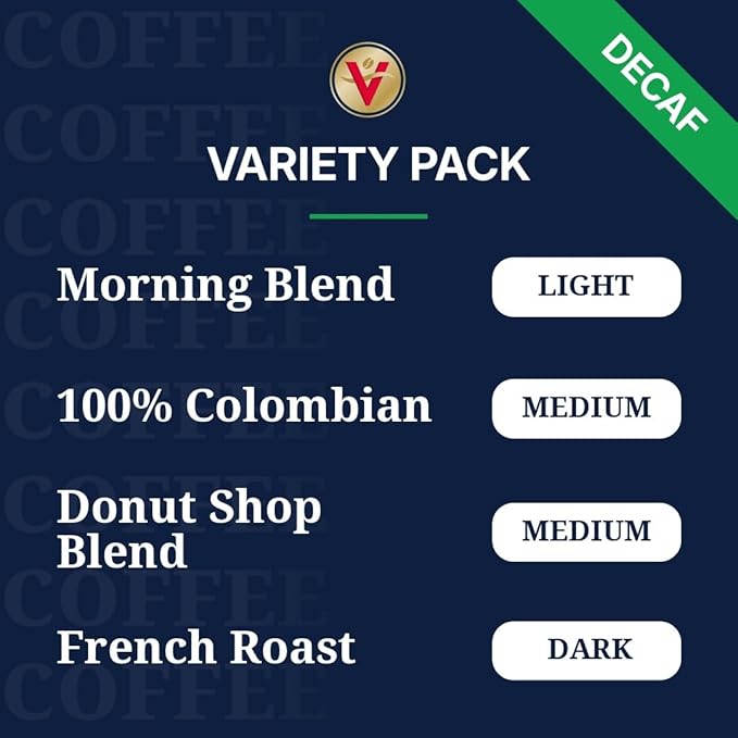 Victor Allen's Coffee Decaf Coffee Variety Pack (Decaf Donut Shop Blend Morning Blend French Roast 100% Colombian) 54 Count Single Serve Coffee Pods for Keurig K-Cup Brewers