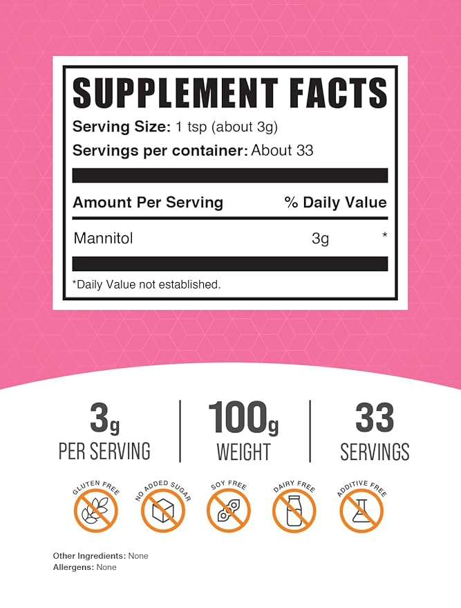 BulkSupplements.com Mannitol Powder - Mannitol Sweetener Sugar Substitute Mannitol Supplement Natural &amp Gluten Free 3g per Servings 100g (3.5 oz) (Pack of 4)