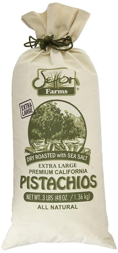 Setton Farms Pistachios Dry Roasted and Salted Pistachios Extra Large Premium California Pistachios In Shell Pistachios 3lb Burlap Gift Bag 48 oz Certified Non-GMO Gluten Free Vegan and Kosher