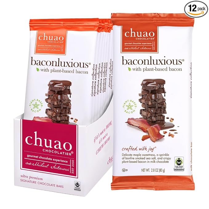 Chuao Chocolatier Baconluxious Chocolate with Plant-Based Bacon Milk Chocolate Bars | Gourmet Chocolate Artisan European No Preservatives | For Gift Baskets Christmas Valentines Day Gifts for Women