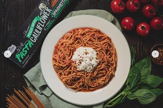 Veggiecraft Farms Spaghetti Pasta - Gluten Free Thin Pasta Noodles Made with Cauliflower Lentil &amp Peas Low Carb High Protein Vegan Healthy Pasta Plant Based High Fiber - 8 Oz (Pack of 12)