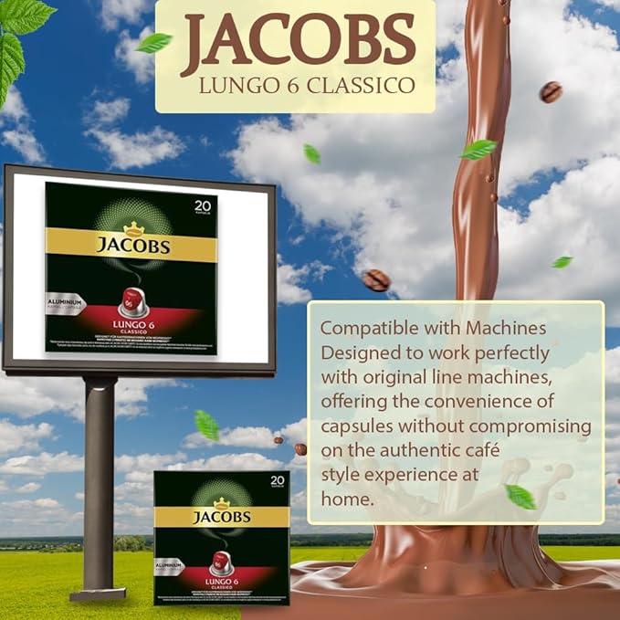 Jacobs Lungo 6 Classico 10x20 CAPSULES Coffee Capsules Compatible with (052 USD/CAP)