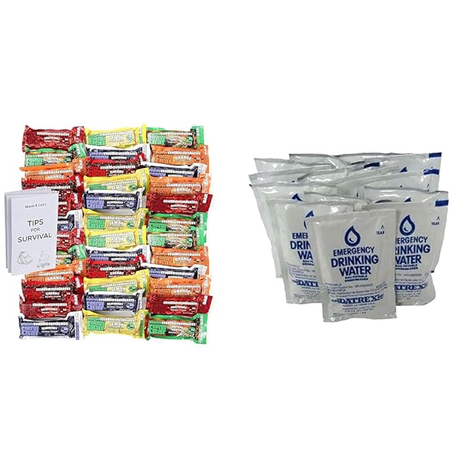 Millennium Assorted Fruit Flavored Energy Bars (6 Count) &amp Datrex Emergency Purified Water Packets (18 Count) Survival Bundle