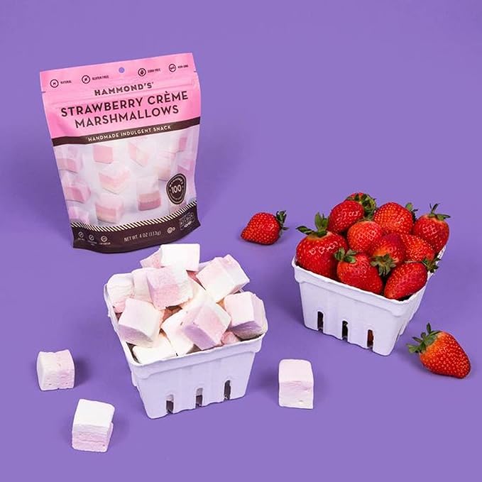 Hammond’s Candies Gourmet Marshmallows – Strawberry Creme | Great for Snacking Hot Chocolate S’mores Baking | Gluten-Free Kosher Handcrafted in the USA | 2 Pack