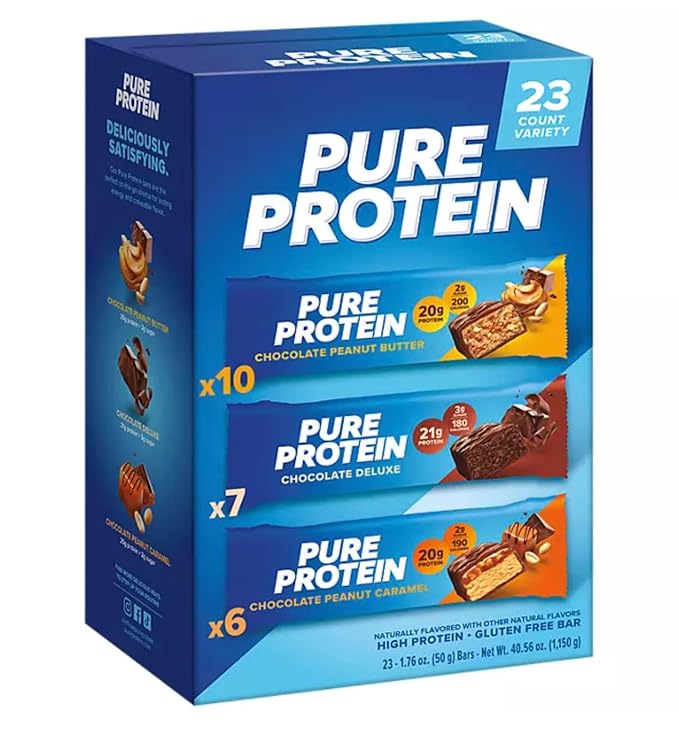 Pure Protein Bars Nutrient Rich Snacks with High Protein for Energy Support Minimal Sugar Gluten-Free Variety Pack (In NEYUM Packaging) (23 Pack)
