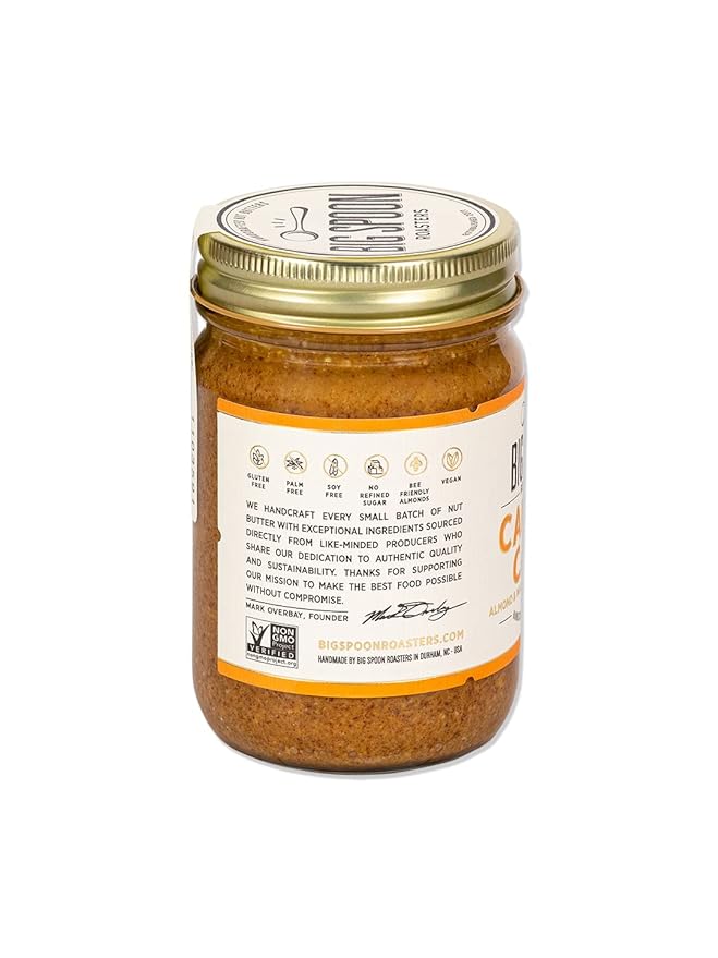 Big Spoon Roasters Carrot Cake Almond Butter With Sea Salt - Keto Friendly Low Sugar Almond Butter - Crunchy &amp Bee-Friendly Almonds - Gourmet Vegan Almond Nut Butter - 2 x 13 Ounces