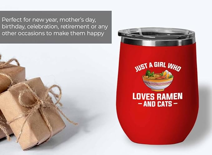 Ramen Lover Red Edition Wine Tumbler 12oz - Just a girl who loves - Food Lovers chicken pumpkin vegan pantry spicy noodles