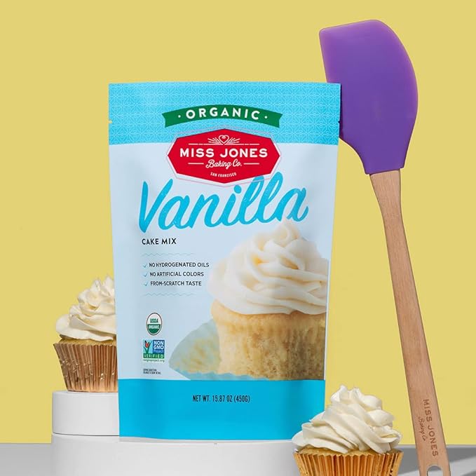 Miss Jones Baking Organic Yellow Cake and Cupcake Mix Non-GMO Vegan-Friendly Moist and Fluffy: Vanilla (Pack of 2)