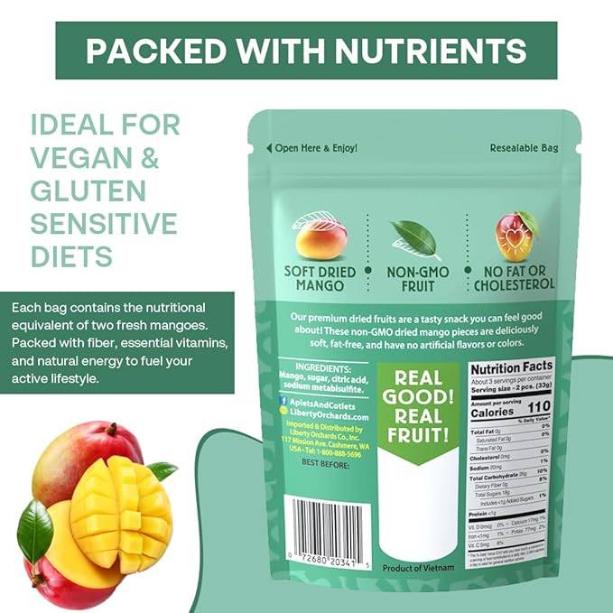 Liberty Orchard Organic Dried Mango - Naturally Sweet Fruit Snacks for Healthy Digestion &amp Busy Lifestyles - Sof Dried Two Fresh Mangos - Healthy Snack Ideal for Recipes &amp On-the-Go Energy - 5