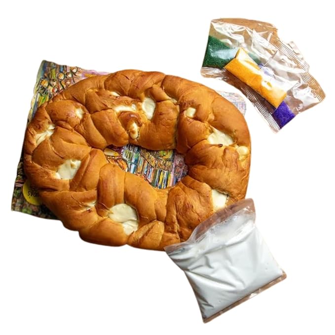 Caluda's King Cake DIY Kit - Pack of 2 - Fresh Un-Iced Brioche Cake with Icing Packets Mardi Gras Colored Sugars Baby Decorating Instructions Serves 10-12 Authentic New Orleans Louisiana Mardi Gr
