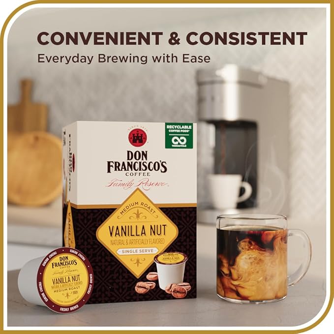 Don Francisco's Vanilla Nut Flavored Coffee Pods 100 Count Medium Roast Compatible with Keurig Brewers