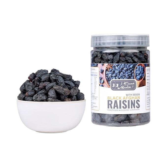 Natural Afghan Black Dried Fresh Raisins Seeded Premium Quality ready to eat Black seeded Raisin (Pack Of 3 (750 Gram))