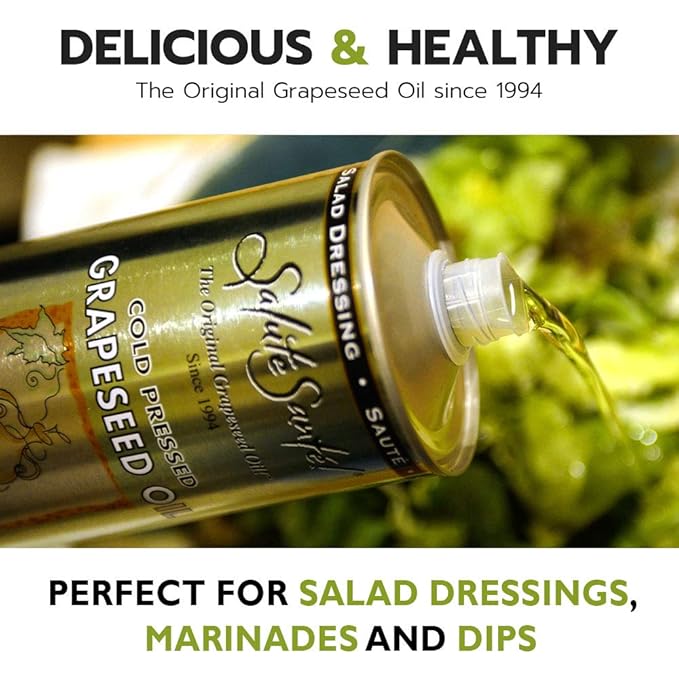 Salute Santé! Cold Pressed Grapeseed Oil – 500 ml 6-Pack — vegetable oil cooking oil grapeseed oil — High Smoke Point Neutral Flavor Ideal for Frying Baking &amp Salad Dressings
