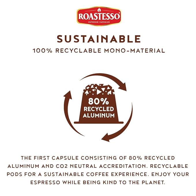 Roastesso Aluminum Espresso Capsules Flavors Variety Pack Natural Flavored Coffee Pods with French Vanilla Caramel Chocolate &amp Hazelnut Compatible with Nespresso Original Machines (40 Count)