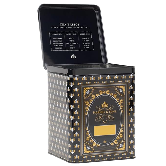 Harney &amp Sons Hot Cinnamon Spice Tea &amp Black Tea Canister 50ct sachet &amp Storage Tin Set