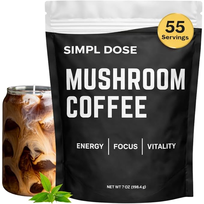 SIMPL DOSE Everyday Mushroom Coffee (55 Servings) | Focus and Energy | Instant Coffee with Lion’s Mane Chaga Cordyceps Reishi &amp More