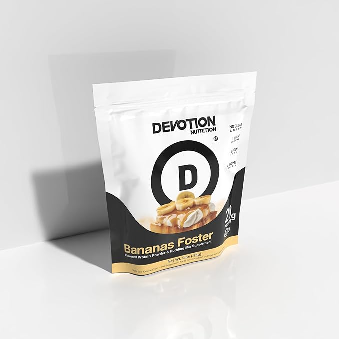 Devotion Nutrition Protein Powder Bananas Foster – 20g Whey Isolate &amp Casein Protein Blend – No Added Sugar Low Carb Gluten-Free Keto-Friendly 1g MCT Kosher – 2lb Pouch