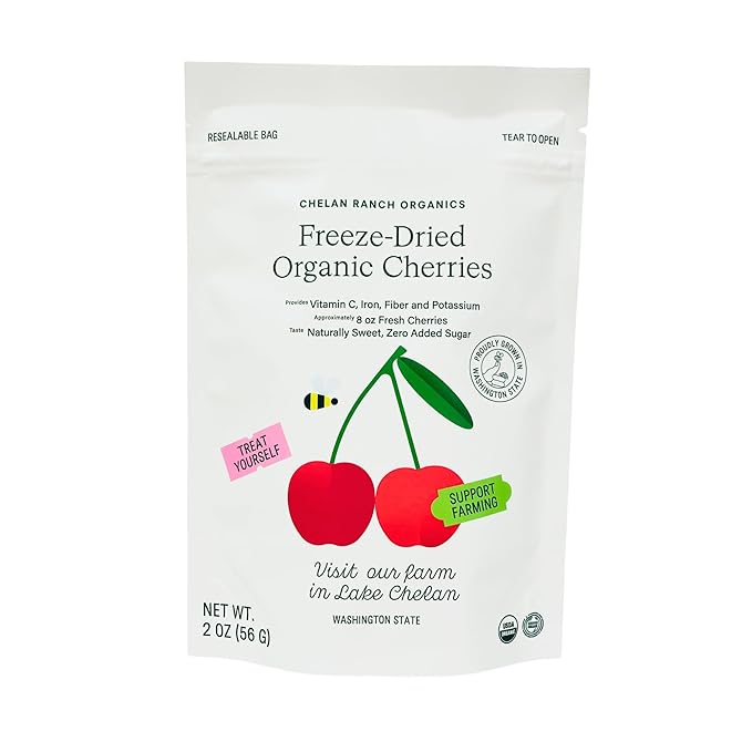 Chelan Ranch Organics Freeze-Dried Organic Fruit Variety Pack Cherries Honeycrisp Apples Blueberries Zero Added Sugar Non-GMO &amp Vegan Net Wt 18.8 Ounce (12-Pack)