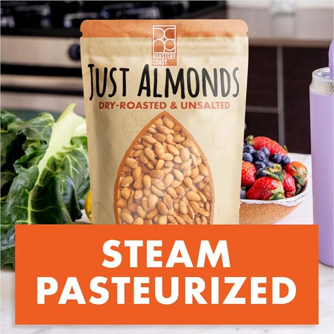 Roastery Coast - Daily Nuts Just Roasted Almonds | Almonds Bulk 3 LB | Unsalted Nuts| Slow Dry Roasted | Steam Pasteurized | Plant Protein | Gluten Free | Non-GMO | Low carb | Keto Snack | Prime Snack