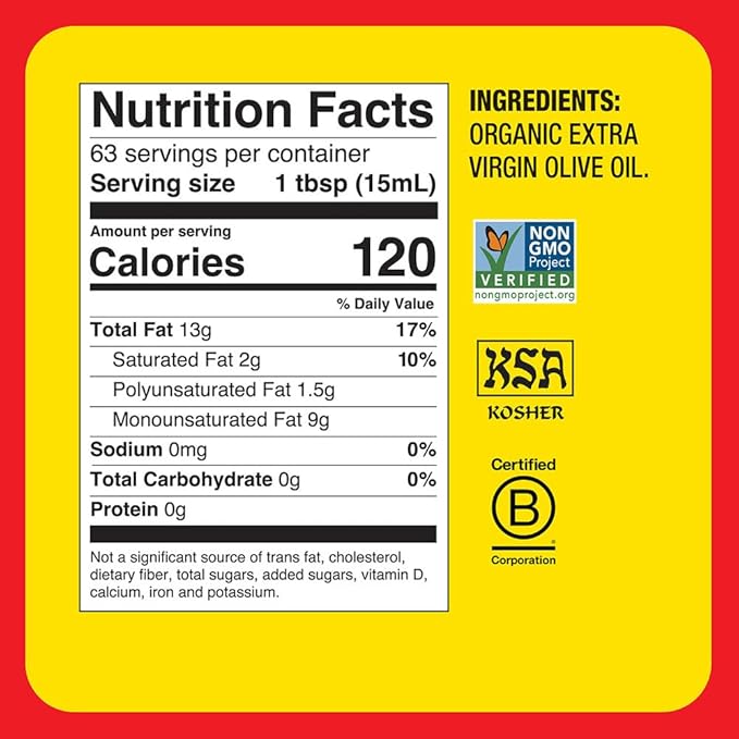 Bragg Organic Extra Virgin Olive Oil - 32 fl oz - Sourced from Organic Greek Koroneiki Olives - Great for Cooking at Home