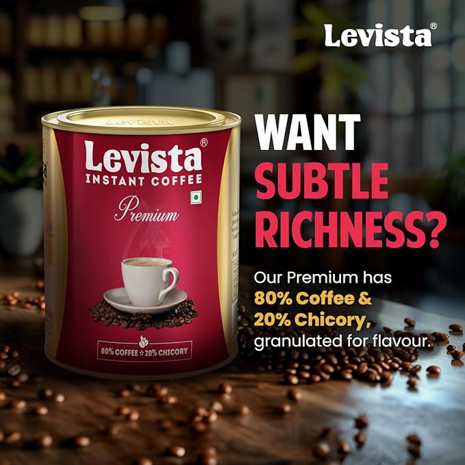 Levista Premium Instant Ground Coffee 200 gm can