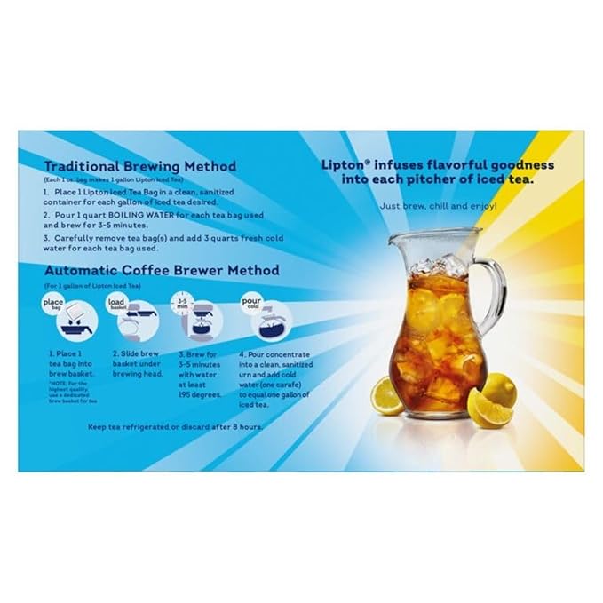 Lipton Unsweetened Iced Tea Bags Gallon-Sized Zero Calories 24 Count (Pack of 2 Total 48 Tea Bags)