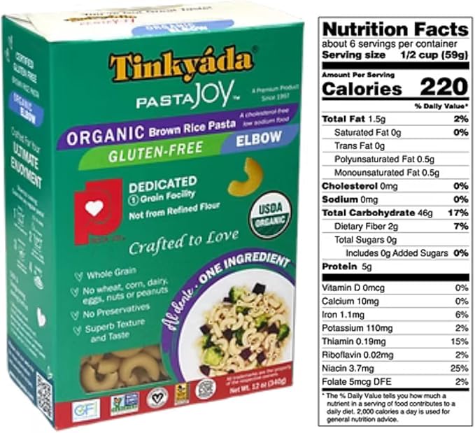 Tinkyada Organic Gluten-Free Brown Rice Pasta Variety Pack 8 Pack – Elbow Spaghetti Lasagne &amp Penne – Certified Organic Wheat-Free Made from Brown Rice