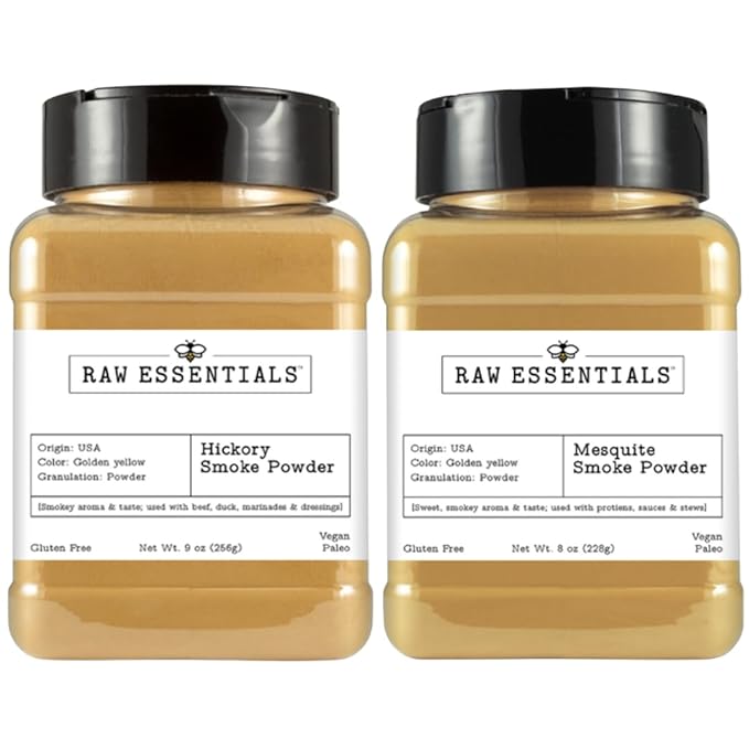 Hickory and Mesquite Smoke Powder Duo – Bold Smoky Flavor for BBQ Rubs Marinades and Grilled Meats – Gluten-Free Vegan Paleo – 2-Pack by Raw Essentials