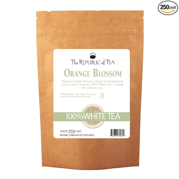 The Republic of Tea – Orange Blossom 100% White Tea Bags Steeps 250 Low-Caffeinated Cups