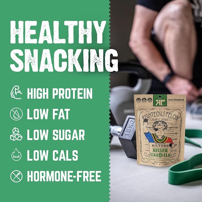 Righteous Felon Biltong Beef Jerky | South African Biltong Snack Packs for Adults | High Protein Keto-Friendly Low Sugar | Made with Premium Meats | Beef Jerky Gifts for Men | Nelson Mandilla 3 Pack