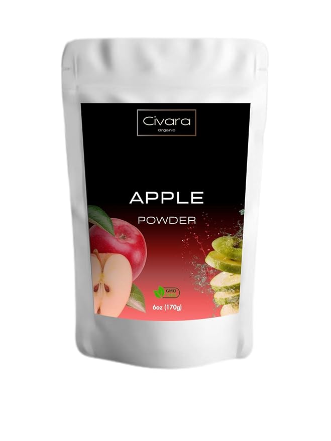 Civara Organic Apple Powder 6oz &amp 12oz | 100% Natural Fruit Powder | No Sugar &amp Additives | Great Flavor for Drinks Smoothie Beverages | USDA Organic | Vegan | Gluten Free (6 Ounces)