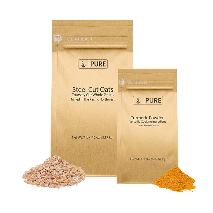 Pure Original Ingredients Steel Cut Oats and Turmeric Powder Bundle Eco-friendly Packaging Natural