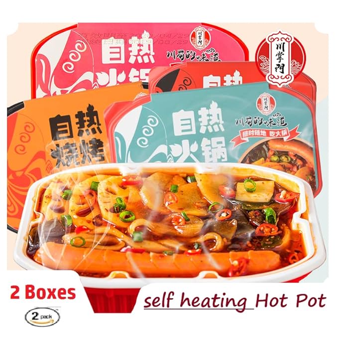 MXX Hot Pot Self-Cooking Micro Self-Heating Instant Noodle Ramen Mini Pot 2 Pack (Self-heating Mild Spicy 2Packs)