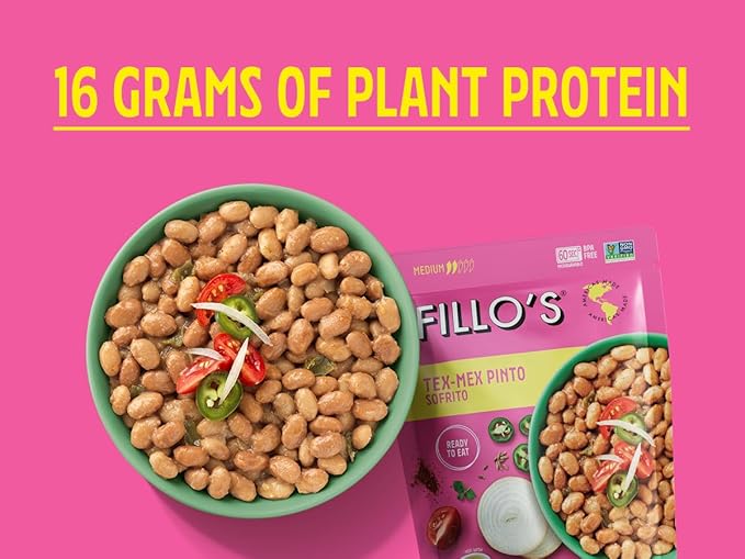 Fillo's Tex Mex Pinto Beans - Ready to Eat Beans Gluten-Free Preservative-Free Microwavable Non-GMO Vegan Friendly Plant Protein 10 oz Pk of 6