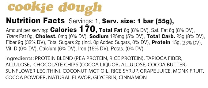 Alio Protein Bars - Cookie Dough (12 Bars) – Free From The Top 9 Food Allergens High Protein Low-Calorie Vegan Gluten-Free Nut-Free Non-GMO Plant-Based Seed Oil Free Delicious &amp Healthy S