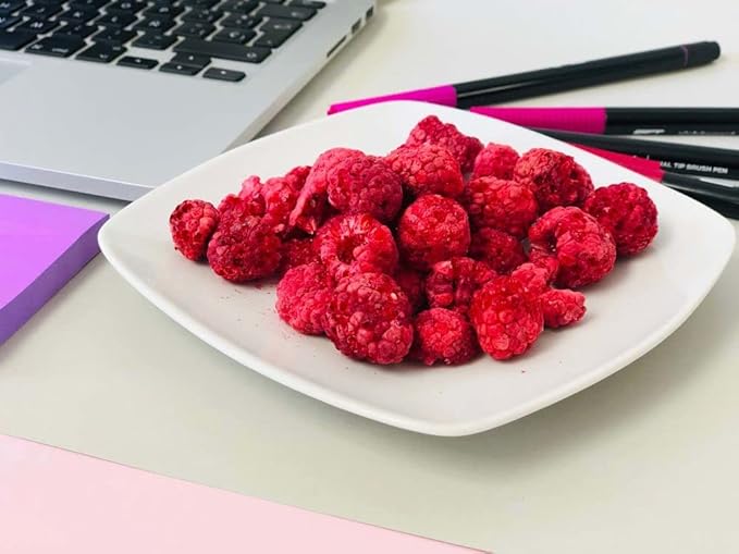 LioMart Dry fruit Snacks- Freeze dried Raspberry. Delicious Natural and Healthy Fruit with no added sugar. Perfect dried fruit for snack backing smotthies topping breakfast and more. 10 Pack box
