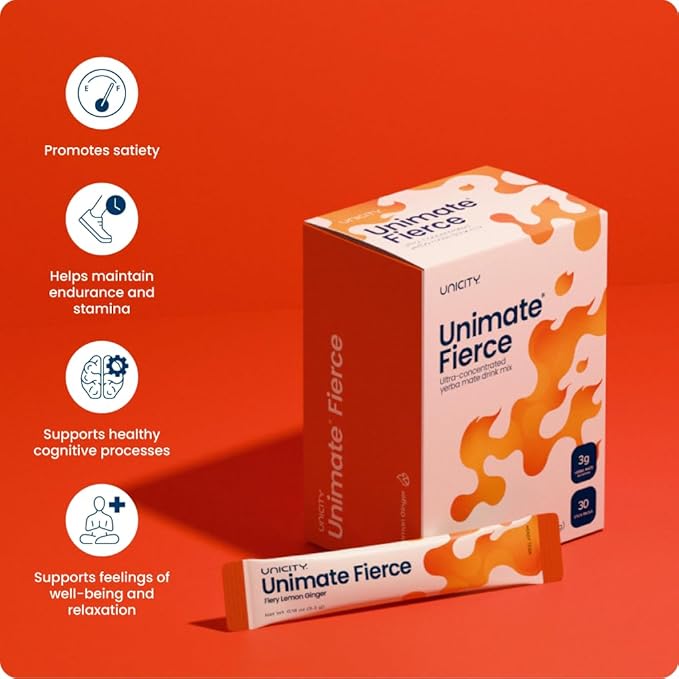 UNICITY UNIMATE FIERCE STICK PACKS - Great Tasting - Ultra Concentrated Yerba Mate Drink Mix (30 Packets). Dietary Supplement. Healthy Alternative to Coffee and Energy Drinks (30-Day Supply)
