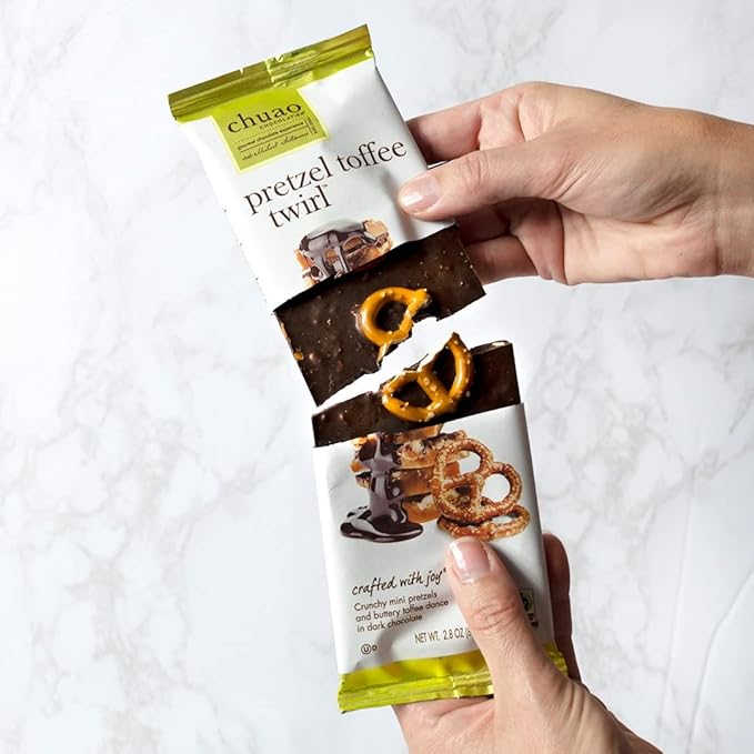 Chuao Chocolatier Pretzel Toffee Dark Chocolate Bars | Gourmet Caramel Chocolate Artisan European No Preservatives | For Gift Baskets Christmas Valentines Day Gifts for Women Men Birthday Thank