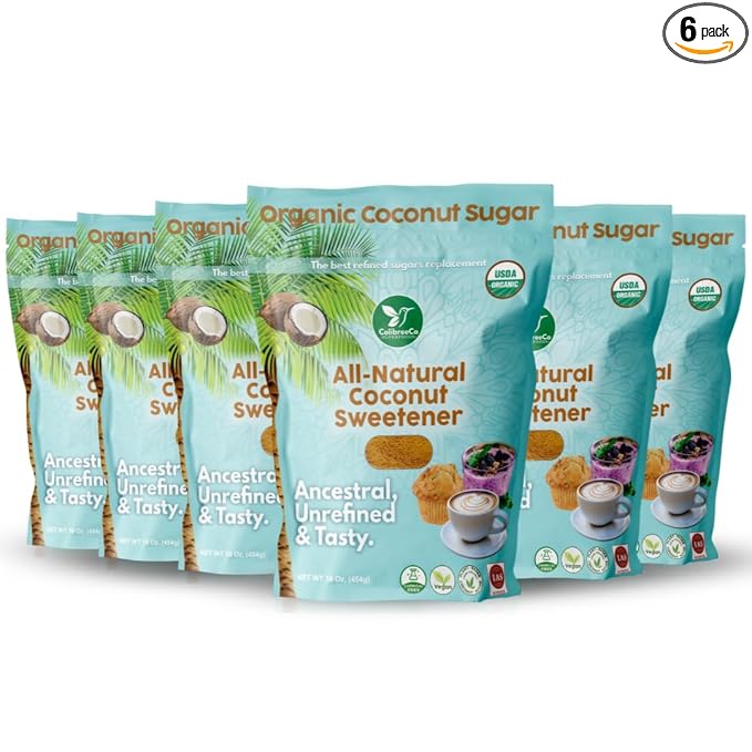 Colibreeco Organic Coconut Sugar 1 Pound (Pack of 6): Sweeten your Drinks and Recipes With Coconut Palm Sugar Gluten-Free USDA Organic Unrefined Naturally Sweet and Chemical-Free.