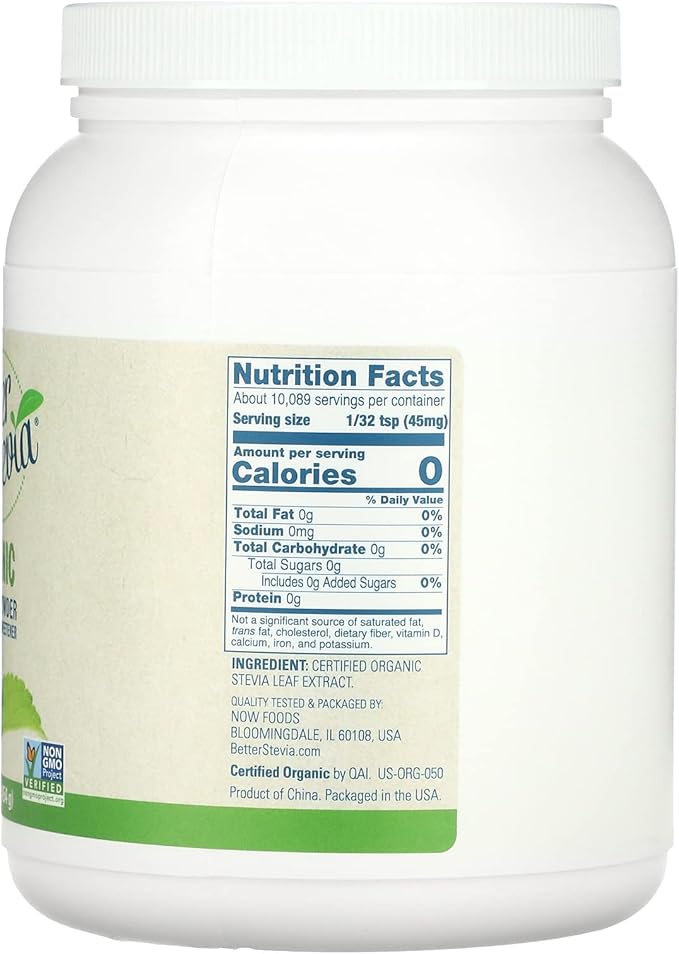 Now Foods Better Stevia Certified Organic Extract Powder 1 Lb (454 G) Powder