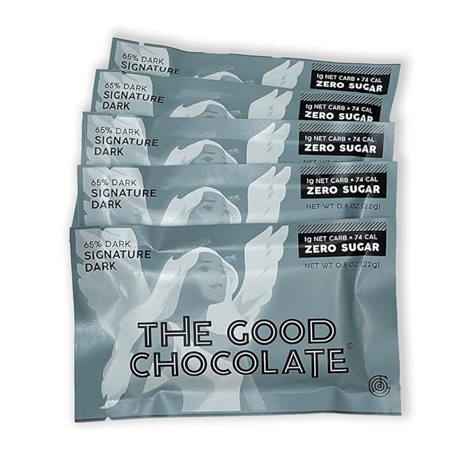 THE GOOD CHOCOLATE - Mini Signature Dark Chocolate Bars with Zero Sugar &amp Lower Net Carb - Keto Chocolate Bar Offers Lower Calorie Chocolate Candy - All Natural Non-GMO (Pack of 10)