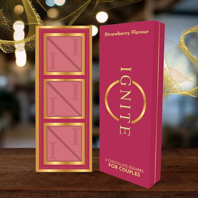 Ignite Chocolate Bars - Premium Strawberry flavor Chocolate Squares for Couples - 60% Cocoa Vegetarian - Crafted with Selected Ingredients for a Delightful Experience - Ideal for Men &amp Women