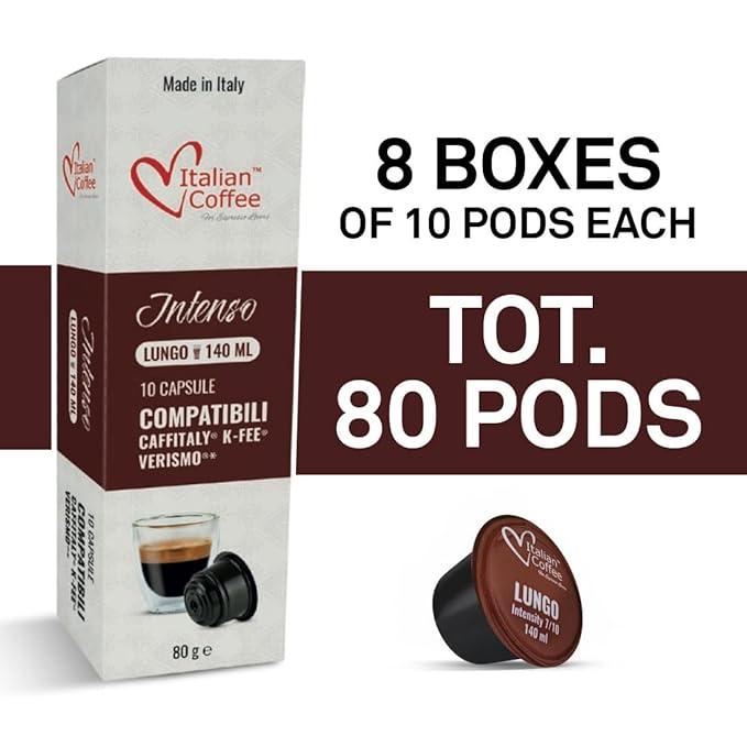 ITALIAN COFFEE FOR ESPRESSO LOVERS Italian Coffee capsules compatible with Verismo CBTL Caffitaly K-fee systems (80 pods LUNGO blend)