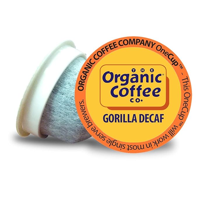 The Organic Coffee Co. Compostable Coffee Pods - Gorilla Decaf (80 Ct) K Cup Compatible including Keurig 2.0 Medium Roast Swiss Water Processed USDA Organic