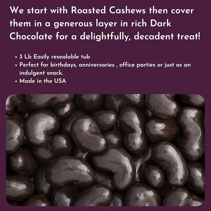 WinCrest Dark Chocolate Cashews (3 Lb Tub)
